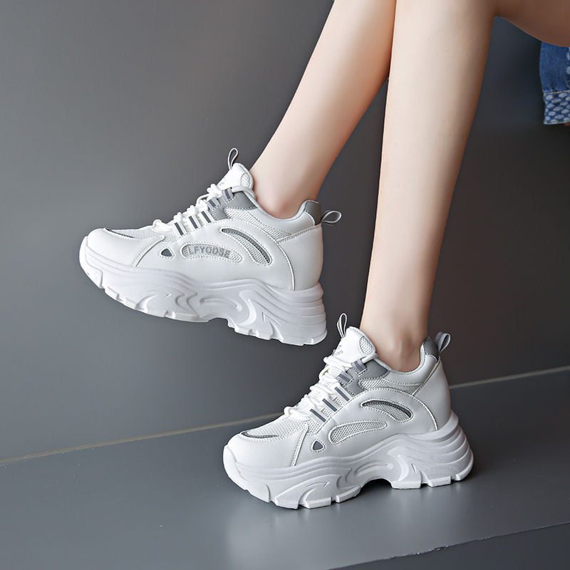 New Ins White High Heel Sneakers Women's Chunky Shoes Wedge Sneakers Girls Pink Platform Tenis Trainers Woman Thick Soled Shoes New Ins White High Heel Sneakers Women's Chunky Shoes Wedge Sneakers Girls Pink Platform Tenis Trainers Woman Thick Soled Shoes