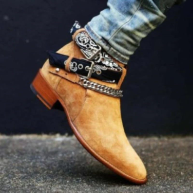 Men Ankle Boots Yellow Black Faux Suede Buckle Strap Classic Fashion Free Shipping Men Short Boots Sapato Masculino