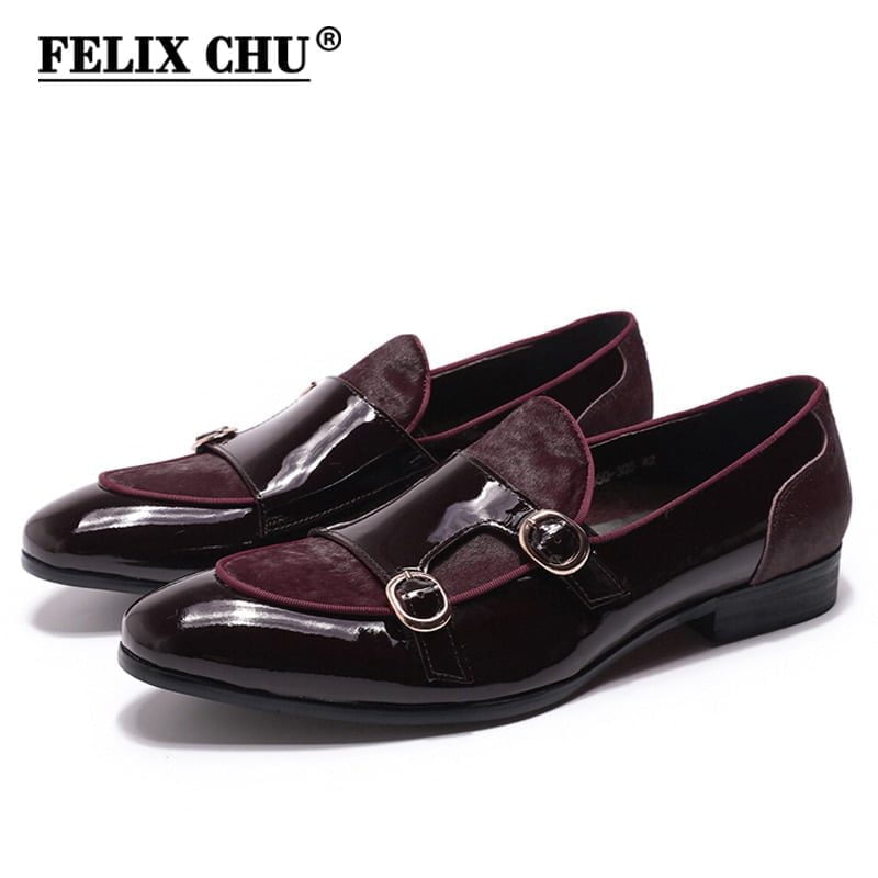 FELIX CHU Mens Wedding Loafers Gentlemen Party Dress Shoes Patent Leather with Horse Hair Casual Monk Strap Formal Shoes for Men FELIX CHU Mens Wedding Loafers Gentlemen Party Dress Shoes Patent Leather with Horse Hair Casual Monk Strap Formal Shoes for Men