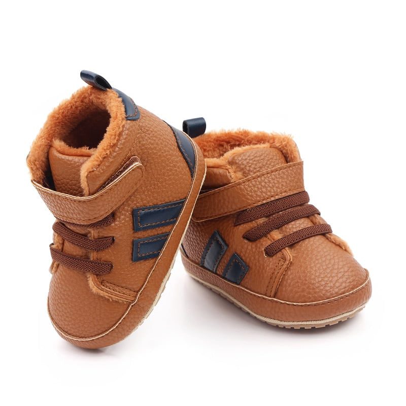 2022 New Winter Plush Thick Baby Boots Striped Sports Snow Boots Non-slip Rubber Sole First Walkers Newborn Toddler Crib Shoes