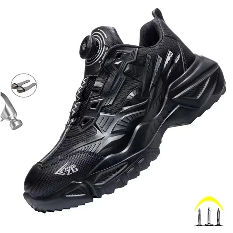 2023 New Technology Mecha Safety Work Shoes High-end Design Swivel Button Tie Breathable Indestructible Male Anti-smashing Boots