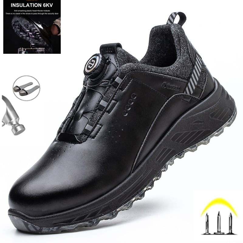 Insulation 6KV Black Leather Work Safety Shoes For Men Anti Smashing Steel Toe Cap Boots Non-slip Indestructible Male Footwear
