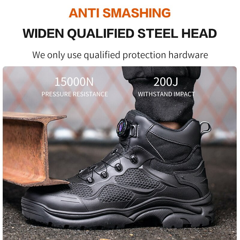 Rotary Buckle Work Boots Safety Steel Toe Shoes Men Breathable Safety Shoes Indestructible Shoes Puncture-Proof Work Shoes