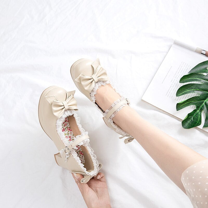 Zapatos de novia de encaje con volantes Lolita para niñas, zapatos de tacón alto, vestido de princesa bordeado, rosa, talla grande 34-48 Zapatos de novia de encaje con volantes Lolita para niñas, zapatos de tacón alto, vestido de princesa bordeado, rosa, talla grande 34-48