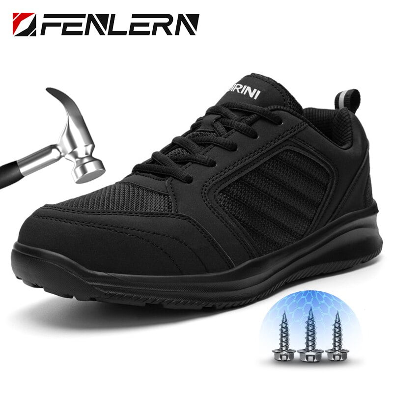 Fenlern-zapatos de trabajo para hombre y mujer, botas de seguridad con punta de acero, resistentes al agua, ligeros y sin cordones, zapatos de seguridad de mujer