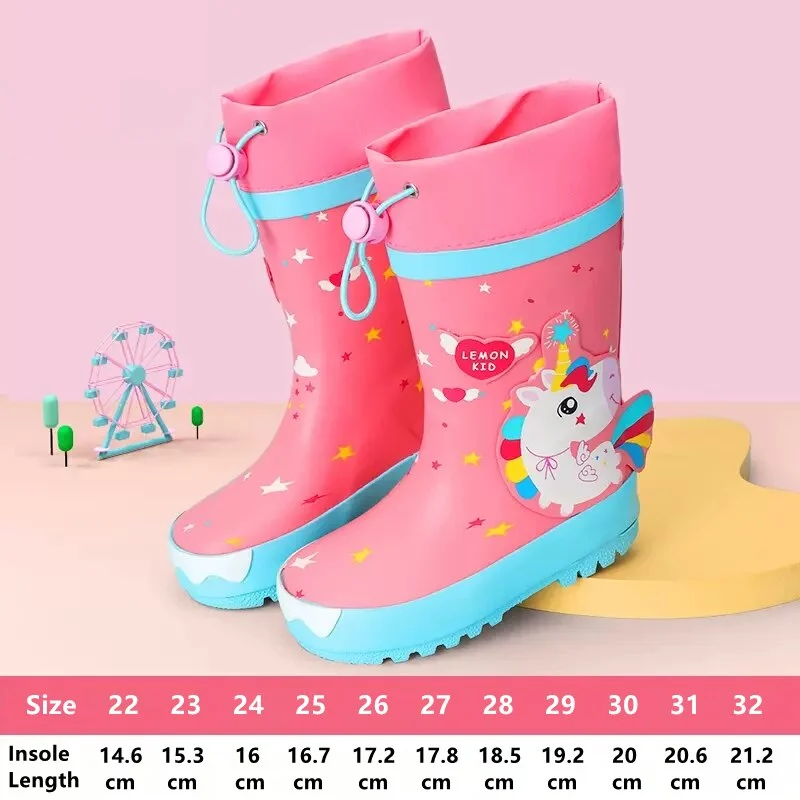 Botas de lluvia impermeables para niños y niñas, zapatos de goma Natural con dibujos animados