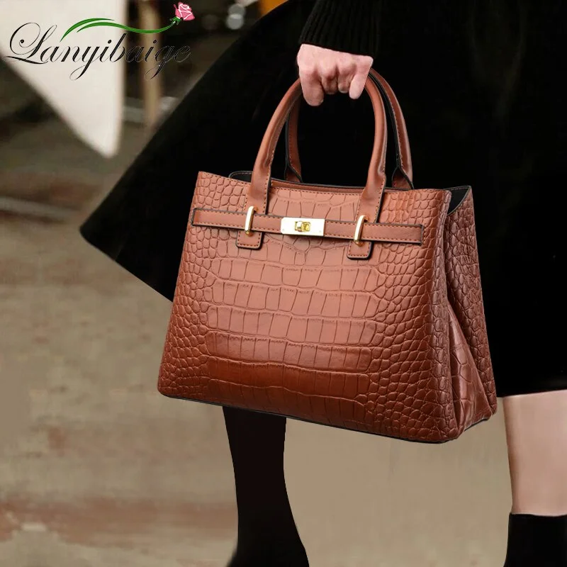 High Quality Soft Leather Shoulder Crossbody Bags For Women Luxury Designer Handbag Brand Stylish Crocodile Print Vintage Bag