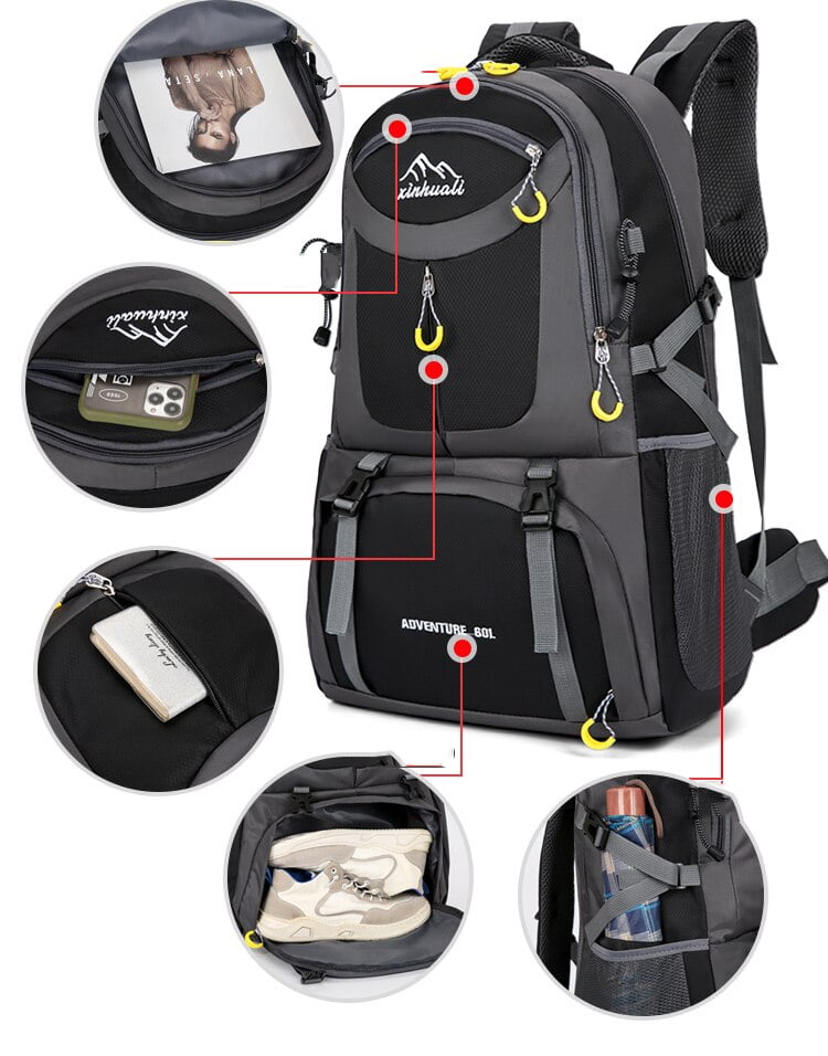 Mochila de Montañismo negra para hombre y mujer, mochila deportiva para jóvenes, mochila de equipaje multifunción, bolsa de viaje para senderismo