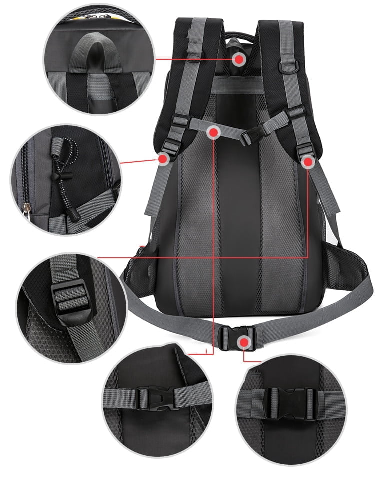 Mochila de Montañismo negra para hombre y mujer, mochila deportiva para jóvenes, mochila de equipaje multifunción, bolsa de viaje para senderismo Mochila de Montañismo negra para hombre y mujer, mochila deportiva para jóvenes, mochila de equipaje multifunción, bolsa de viaje para senderismo