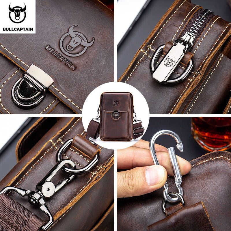 BULLCAPTAIN-riñonera de cuero Crazy Horse para hombre, Bolso pequeño para el pecho y el hombro, YB075 BULLCAPTAIN-riñonera de cuero Crazy Horse para hombre, Bolso pequeño para el pecho y el hombro, YB075