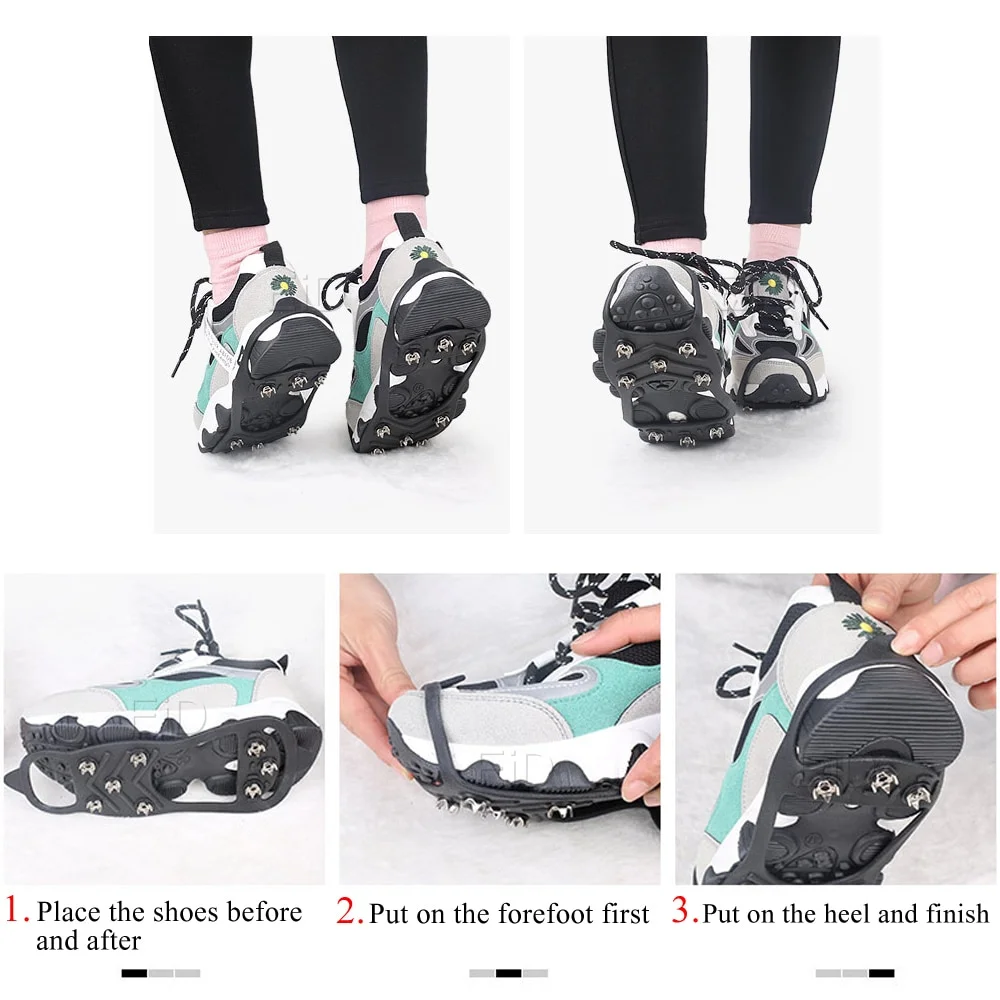 EiD 1Pair 8Teeth Anti-Skid Ice Gripper Spike Winter Climbing Anti-Slip Snow Spikes Grips Cleats Over Shoes Covers Crampon Unisex