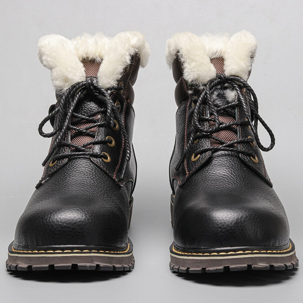Men Winter boots Natural Cow Leather With Wool  Genuine Leather motorcycle boots for men #5518