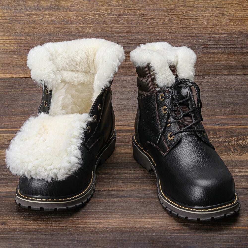 Men Winter boots Natural Cow Leather With Wool  Genuine Leather motorcycle boots for men #5518