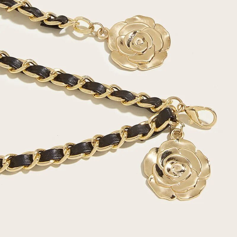 Fashion Metal Chain Belts for Women Flower Pendant Jeans Suit Dress Waist Chain Female Luxury Brand Designer Accessories Fashion Metal Chain Belts for Women Flower Pendant Jeans Suit Dress Waist Chain Female Luxury Brand Designer Accessories
