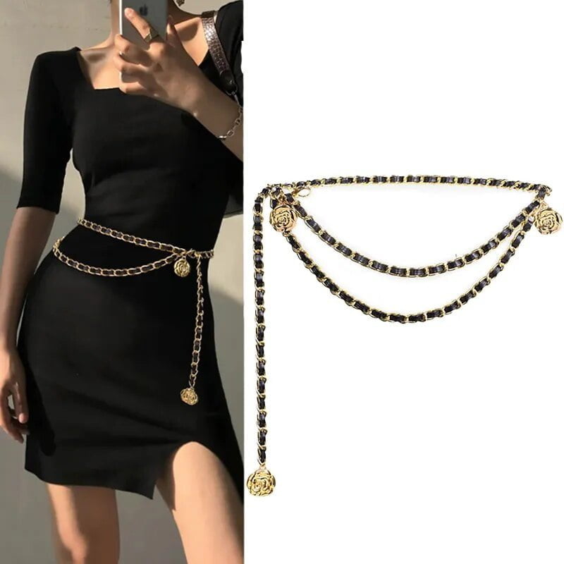 Fashion Metal Chain Belts for Women Flower Pendant Jeans Suit Dress Waist Chain Female Luxury Brand Designer Accessories Fashion Metal Chain Belts for Women Flower Pendant Jeans Suit Dress Waist Chain Female Luxury Brand Designer Accessories