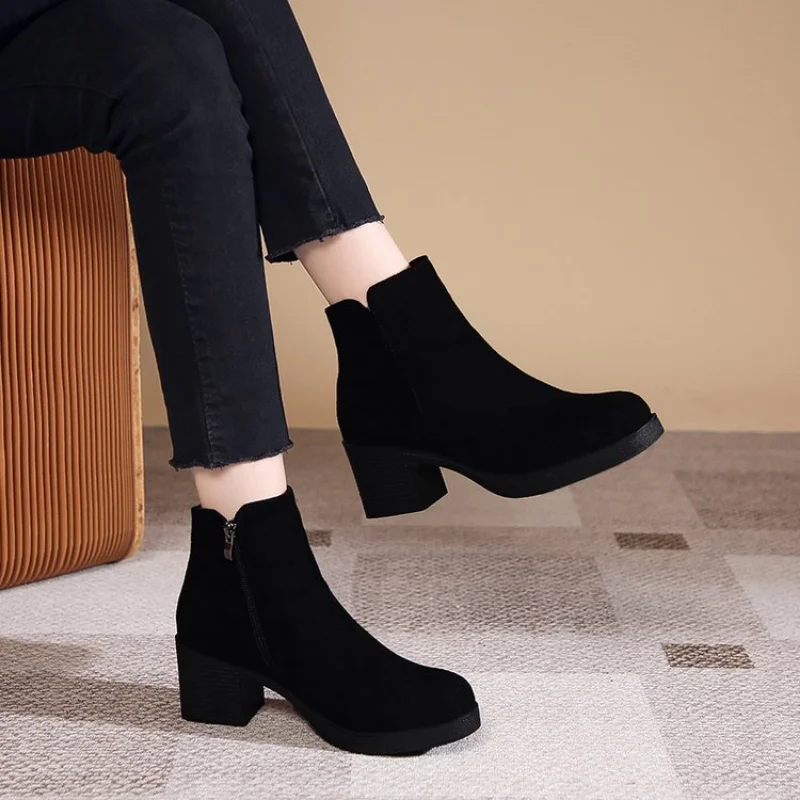 Women’s Autumn and Winter 2023 New Fashion Solid Temperament Ankle Boots Round Head Square Heel Slip on Solid Casual Boots Size Women's Autumn and Winter 2023 New Fashion Solid Temperament Ankle Boots Round Head Square Heel Slip on Solid Casual Boots Size