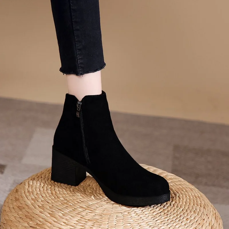 Women’s Autumn and Winter 2023 New Fashion Solid Temperament Ankle Boots Round Head Square Heel Slip on Solid Casual Boots Size Women's Autumn and Winter 2023 New Fashion Solid Temperament Ankle Boots Round Head Square Heel Slip on Solid Casual Boots Size