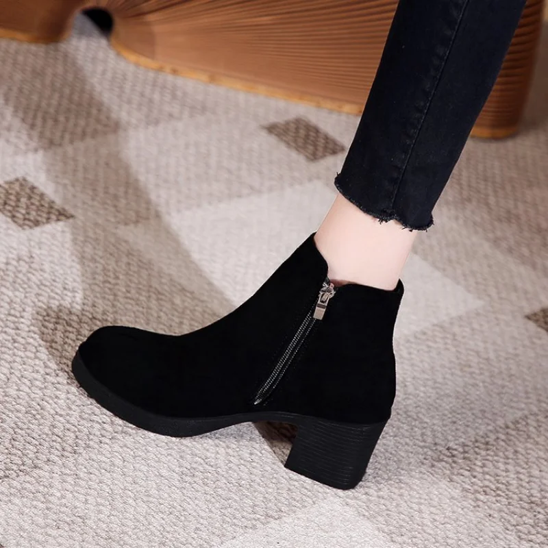 Women’s Autumn and Winter 2023 New Fashion Solid Temperament Ankle Boots Round Head Square Heel Slip on Solid Casual Boots Size Women's Autumn and Winter 2023 New Fashion Solid Temperament Ankle Boots Round Head Square Heel Slip on Solid Casual Boots Size