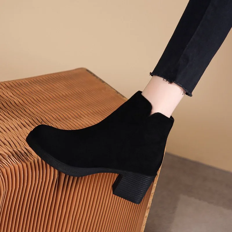 Women’s Autumn and Winter 2023 New Fashion Solid Temperament Ankle Boots Round Head Square Heel Slip on Solid Casual Boots Size Women's Autumn and Winter 2023 New Fashion Solid Temperament Ankle Boots Round Head Square Heel Slip on Solid Casual Boots Size
