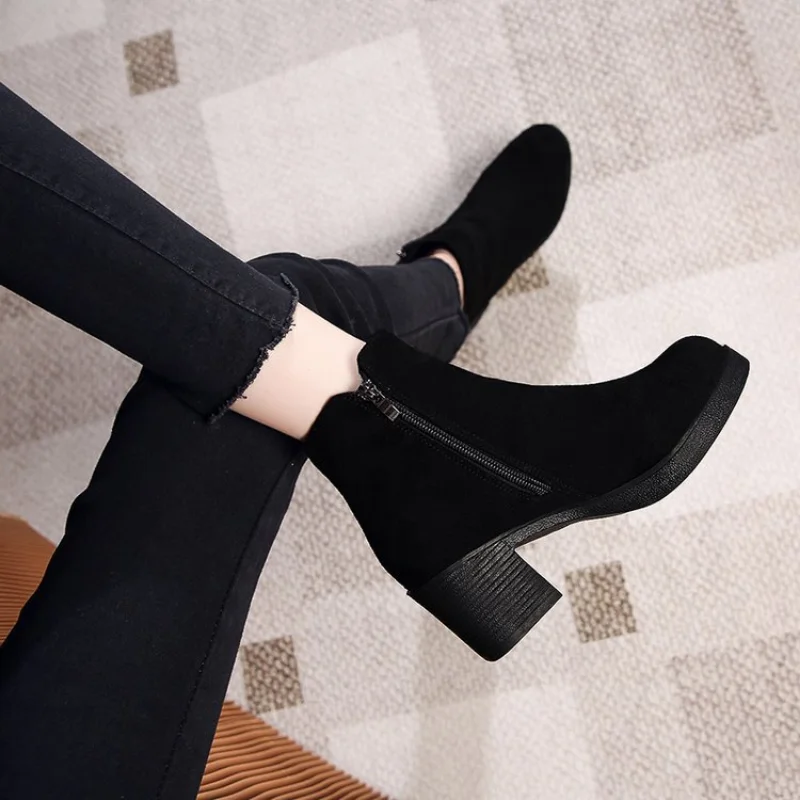 Women’s Autumn and Winter 2023 New Fashion Solid Temperament Ankle Boots Round Head Square Heel Slip on Solid Casual Boots Size Women's Autumn and Winter 2023 New Fashion Solid Temperament Ankle Boots Round Head Square Heel Slip on Solid Casual Boots Size