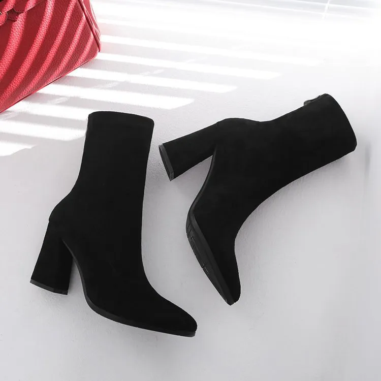 Ankle Chunky High Heel Sock Chelsea Boots Women Autumn Fashion Pointed Frosted Suede Short Boots Female Pumps Sexy Warm Boots Ankle Chunky High Heel Sock Chelsea Boots Women Autumn Fashion Pointed Frosted Suede Short Boots Female Pumps Sexy Warm Boots