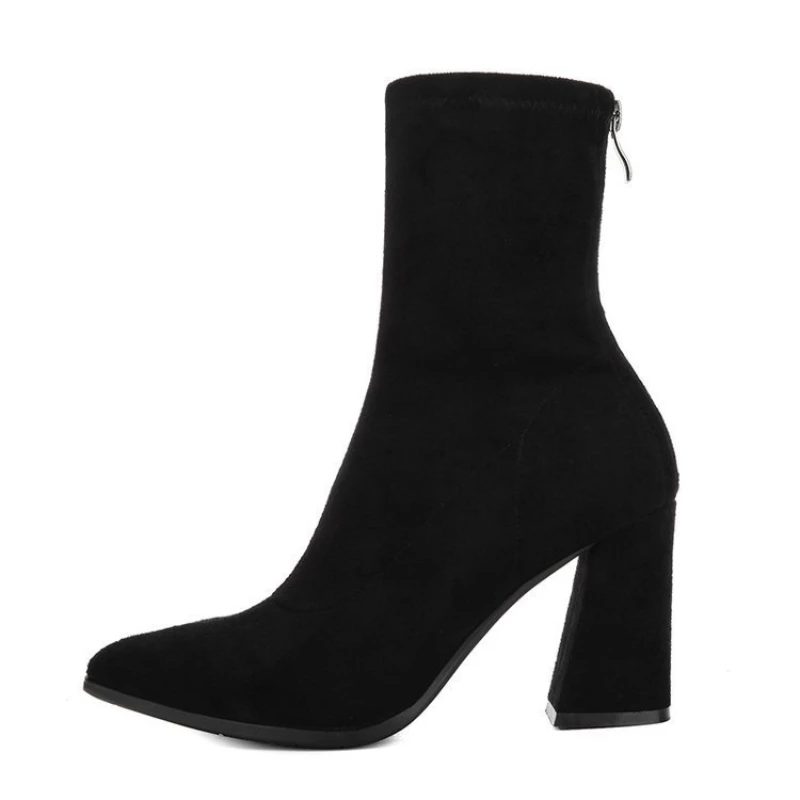 Ankle Chunky High Heel Sock Chelsea Boots Women Autumn Fashion Pointed Frosted Suede Short Boots Female Pumps Sexy Warm Boots Ankle Chunky High Heel Sock Chelsea Boots Women Autumn Fashion Pointed Frosted Suede Short Boots Female Pumps Sexy Warm Boots