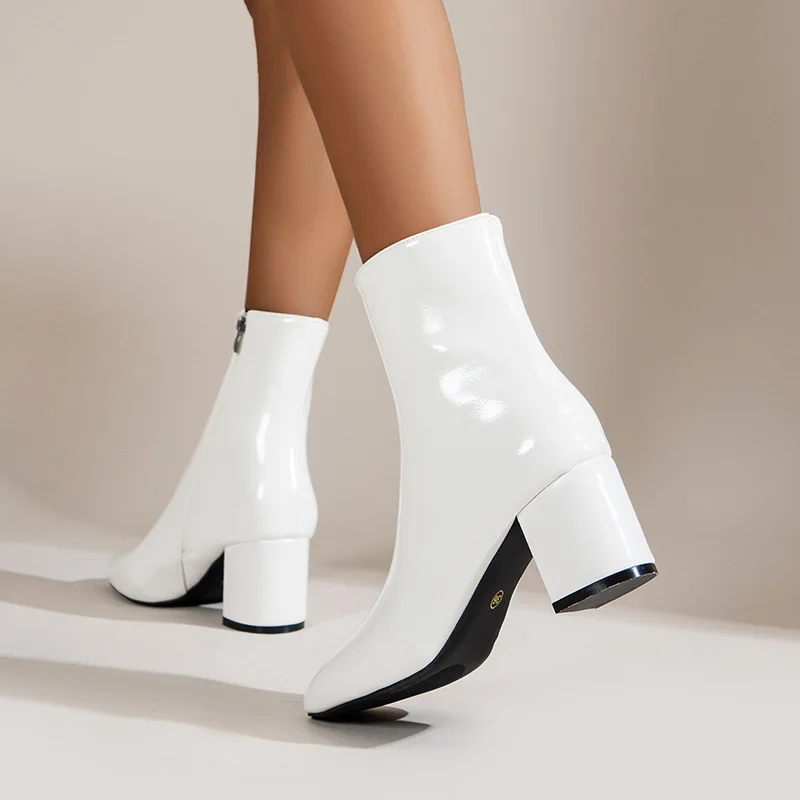 Fashion White Chunky Short Boots Women Pointed New Winter Women Boots 2023 Modern Boots Woman Zip High Ankle Boots Botines Mujer Fashion White Chunky Short Boots Women Pointed New Winter Women Boots 2023 Modern Boots Woman Zip High Ankle Boots Botines Mujer
