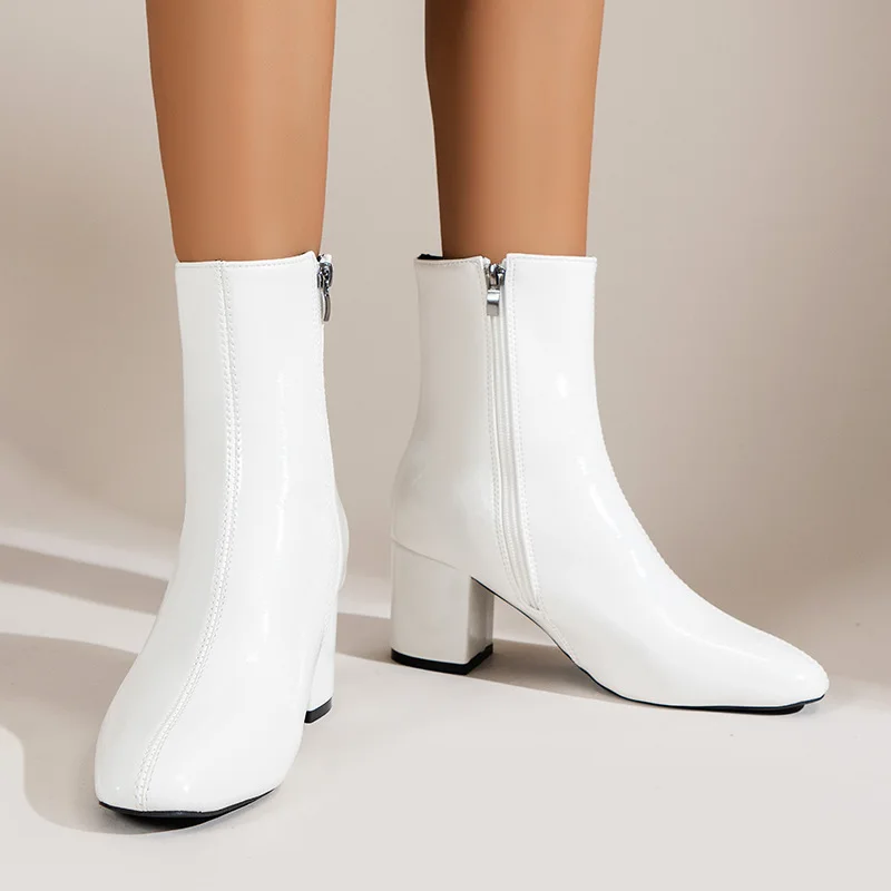 Fashion White Chunky Short Boots Women Pointed New Winter Women Boots 2023 Modern Boots Woman Zip High Ankle Boots Botines Mujer Fashion White Chunky Short Boots Women Pointed New Winter Women Boots 2023 Modern Boots Woman Zip High Ankle Boots Botines Mujer