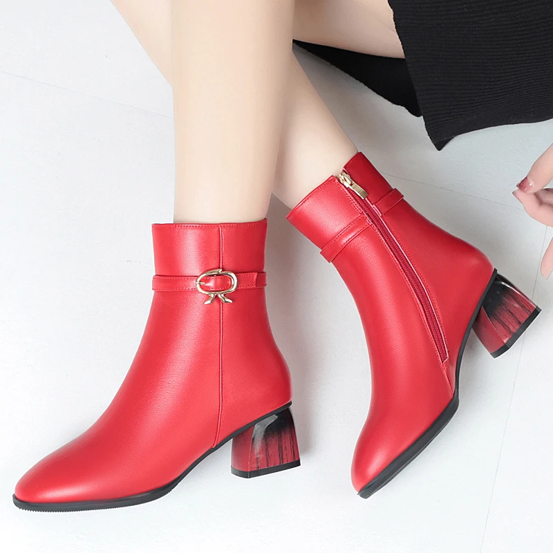 AIYUQI Women Dress Boots Winter Wool 2023 New Round Toe Genuine Leather Ankle Boots Red Women Banquet Fashion Short Boots Women AIYUQI Women Dress Boots Winter Wool 2023 New Round Toe Genuine Leather Ankle Boots Red Women Banquet Fashion Short Boots Women