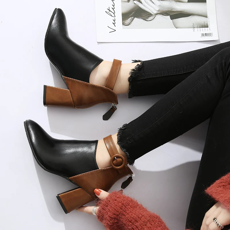 Plus Size 35-44 Women Boots Patchwork Ankle Boots Buckle botas mujer High Heels Booties New Winter Shoes Zip zapatos mujer 7736 Plus Size 35-44 Women Boots Patchwork Ankle Boots Buckle botas mujer High Heels Booties New Winter Shoes Zip zapatos mujer 7736