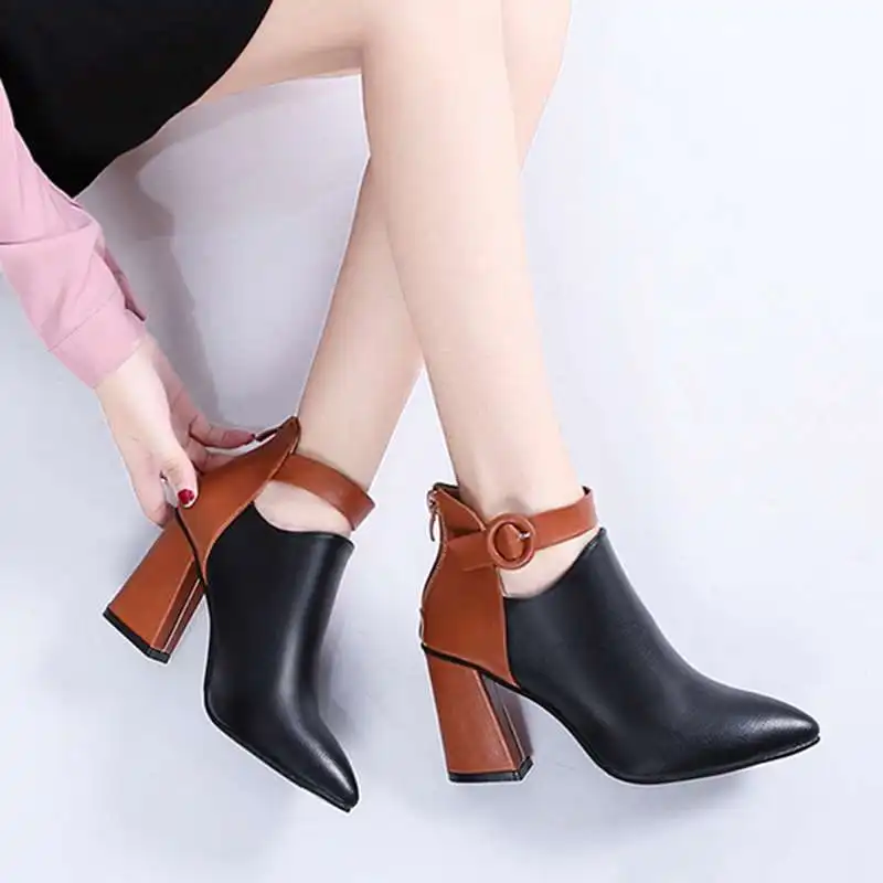Plus Size 35-44 Women Boots Patchwork Ankle Boots Buckle botas mujer High Heels Booties New Winter Shoes Zip zapatos mujer 7736 Plus Size 35-44 Women Boots Patchwork Ankle Boots Buckle botas mujer High Heels Booties New Winter Shoes Zip zapatos mujer 7736