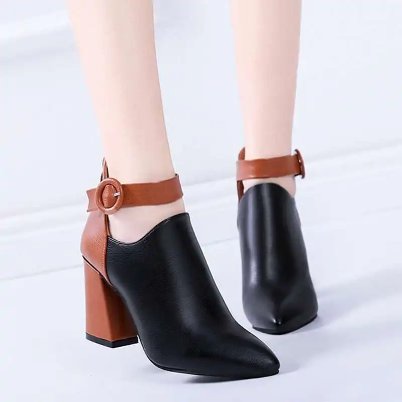 Plus Size 35-44 Women Boots Patchwork Ankle Boots Buckle botas mujer High Heels Booties New Winter Shoes Zip zapatos mujer 7736 Plus Size 35-44 Women Boots Patchwork Ankle Boots Buckle botas mujer High Heels Booties New Winter Shoes Zip zapatos mujer 7736
