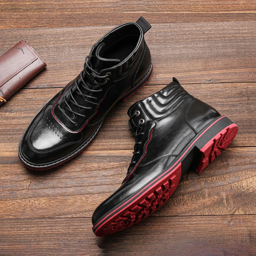 Red bottom Boots For Men Fashion Patent leather Men Ankle Boots Red bottom Boots For Men Fashion Patent leather Men Ankle Boots