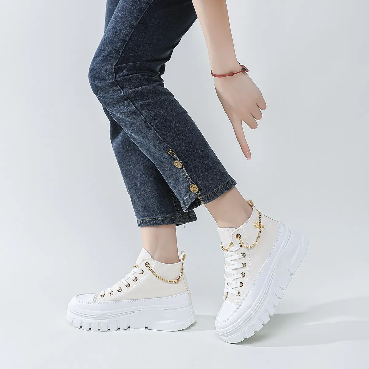 Women Lace-Up Front High Top Flatform Canvas Shoes Fashion Casual Comfortable Height Increasing Sneakers RoseChain Women’s Shoes Women Lace-Up Front High Top Flatform Canvas Shoes Fashion Casual Comfortable Height Increasing Sneakers RoseChain Women's Shoes