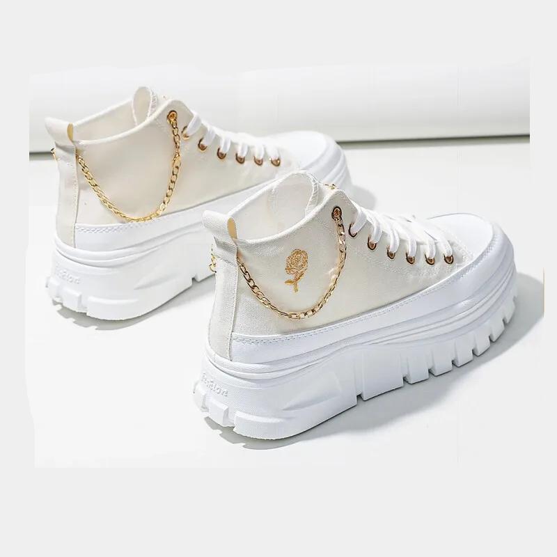 Women Lace-Up Front High Top Flatform Canvas Shoes Fashion Casual Comfortable Height Increasing Sneakers RoseChain Women’s Shoes Women Lace-Up Front High Top Flatform Canvas Shoes Fashion Casual Comfortable Height Increasing Sneakers RoseChain Women's Shoes