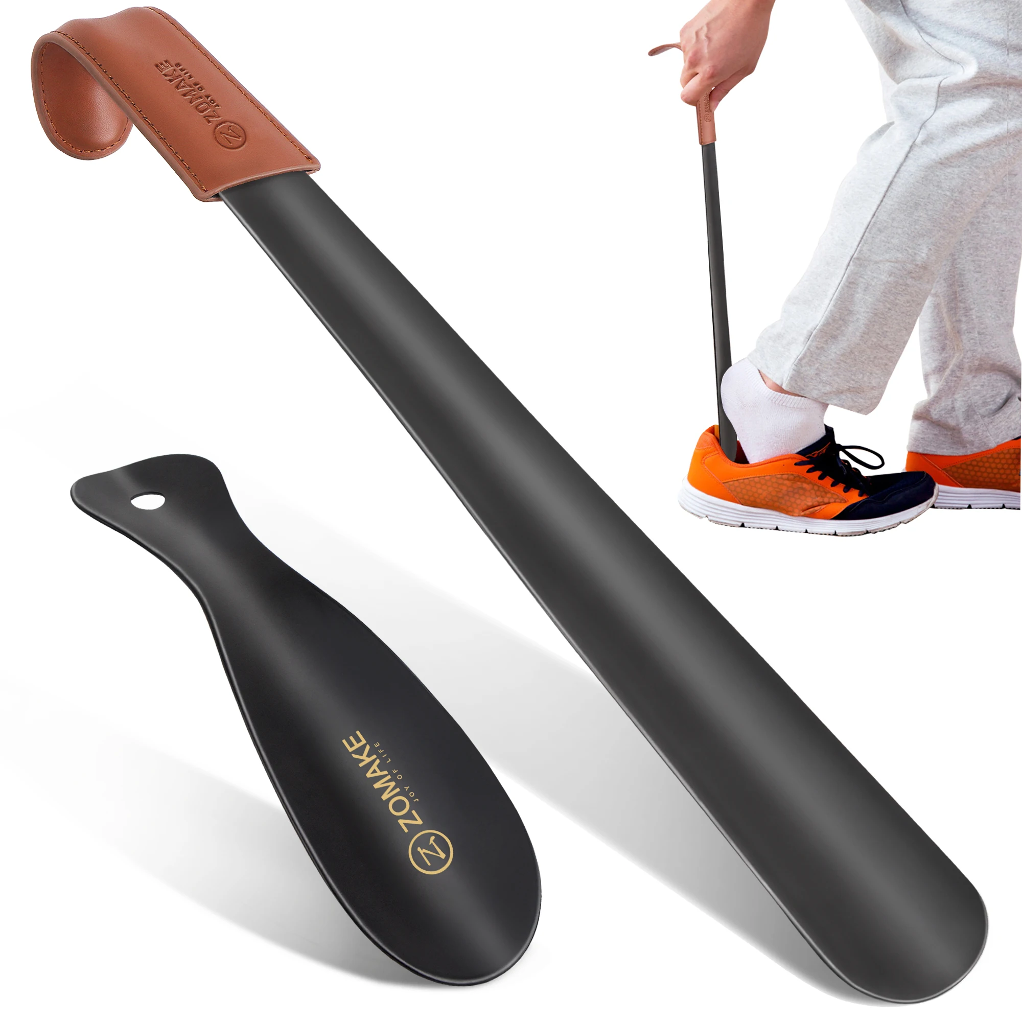 2pc Metal Shoe Horn Set Leather Long Handle with Travel Shoe Horn Helper Wear Shoe Lifter Accessories for Men Women Kids 2pc Metal Shoe Horn Set Leather Long Handle with Travel Shoe Horn Helper Wear Shoe Lifter Accessories for Men Women Kids